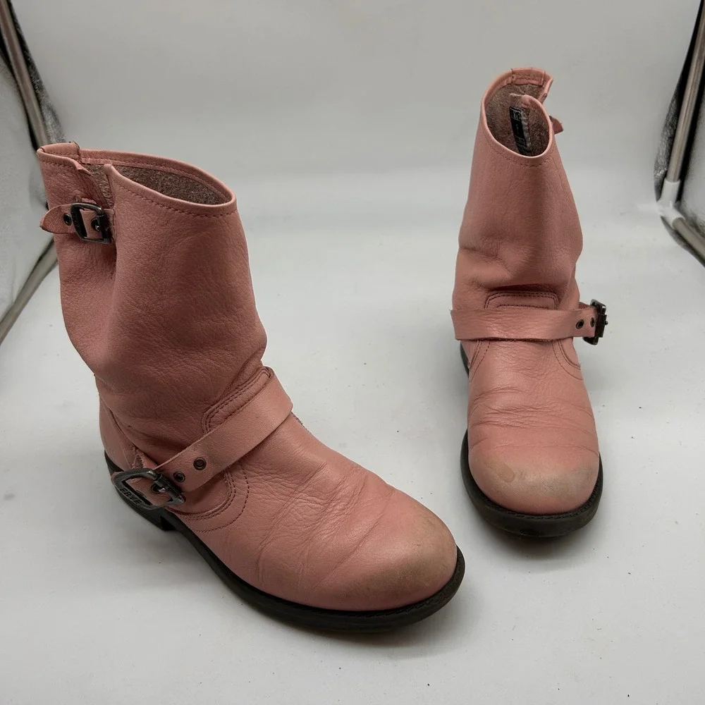 Frye Engineer Pull On Pink Leather Moto Boots 97503 Youth Size 2.5